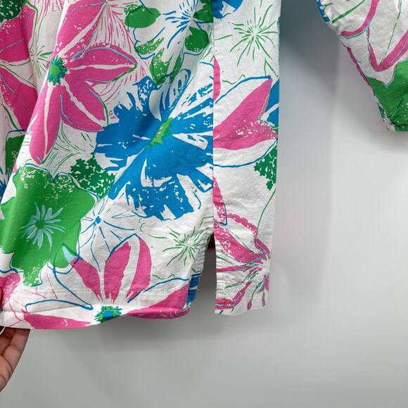 Talbots Colorful Floral and Lace Blouse Size 2X Pink Blue White Cotton Retro - Picture 5 of 10